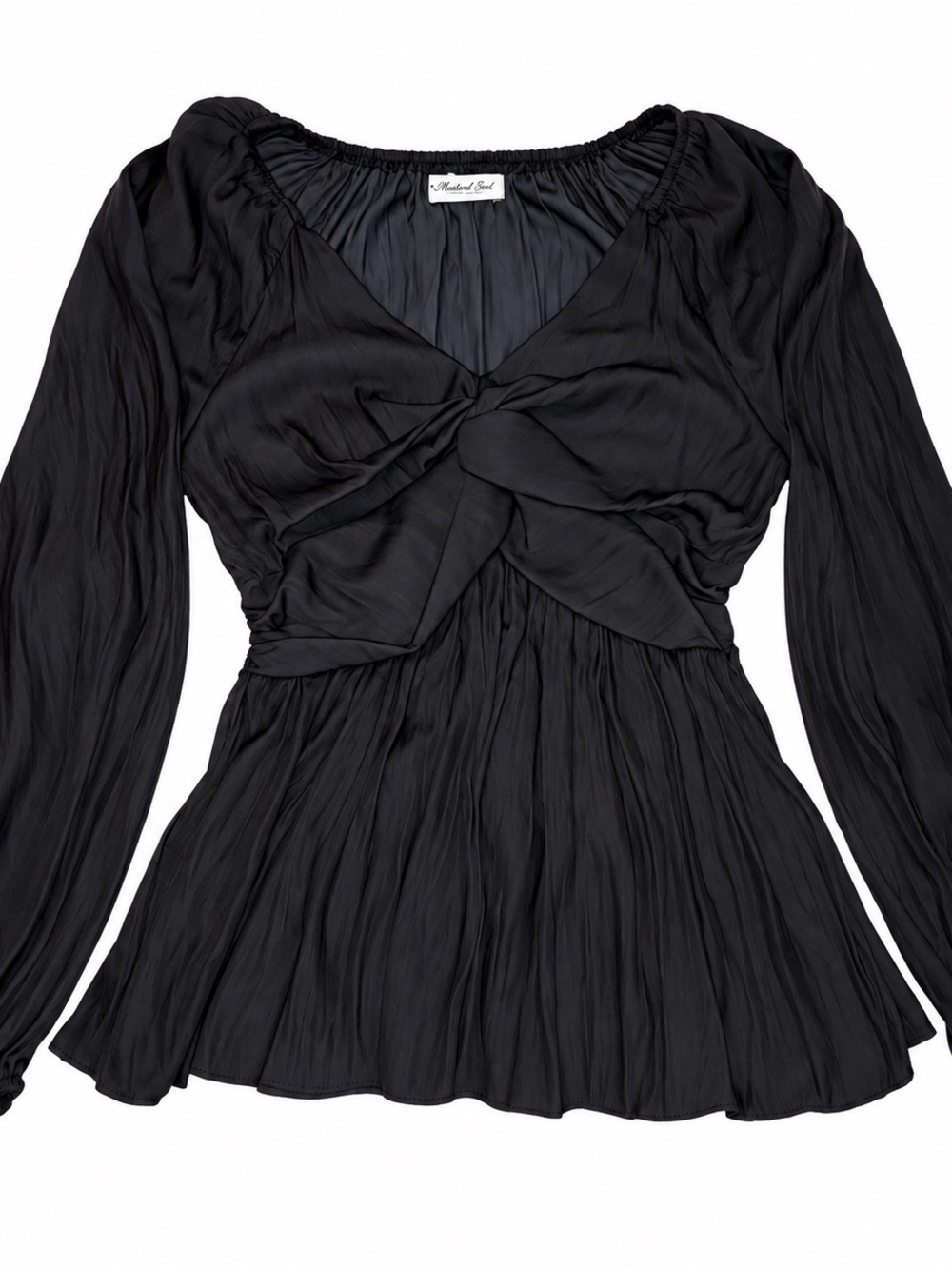 Mustard Seed Black Twist-Front Long Sleeve Blouse